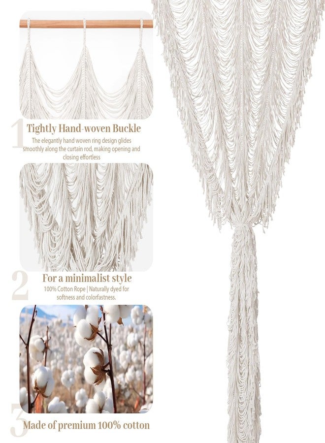 Boshen Macrame Boho Handmade Curtain, 1 Panel Tassels Doorway Window Wall Decor, 100% Cotton Art Craftsmanship Room Divider Wall Hanging for Bedroom, Living Room, Wedding, 75" L x 59" W White - Image 3